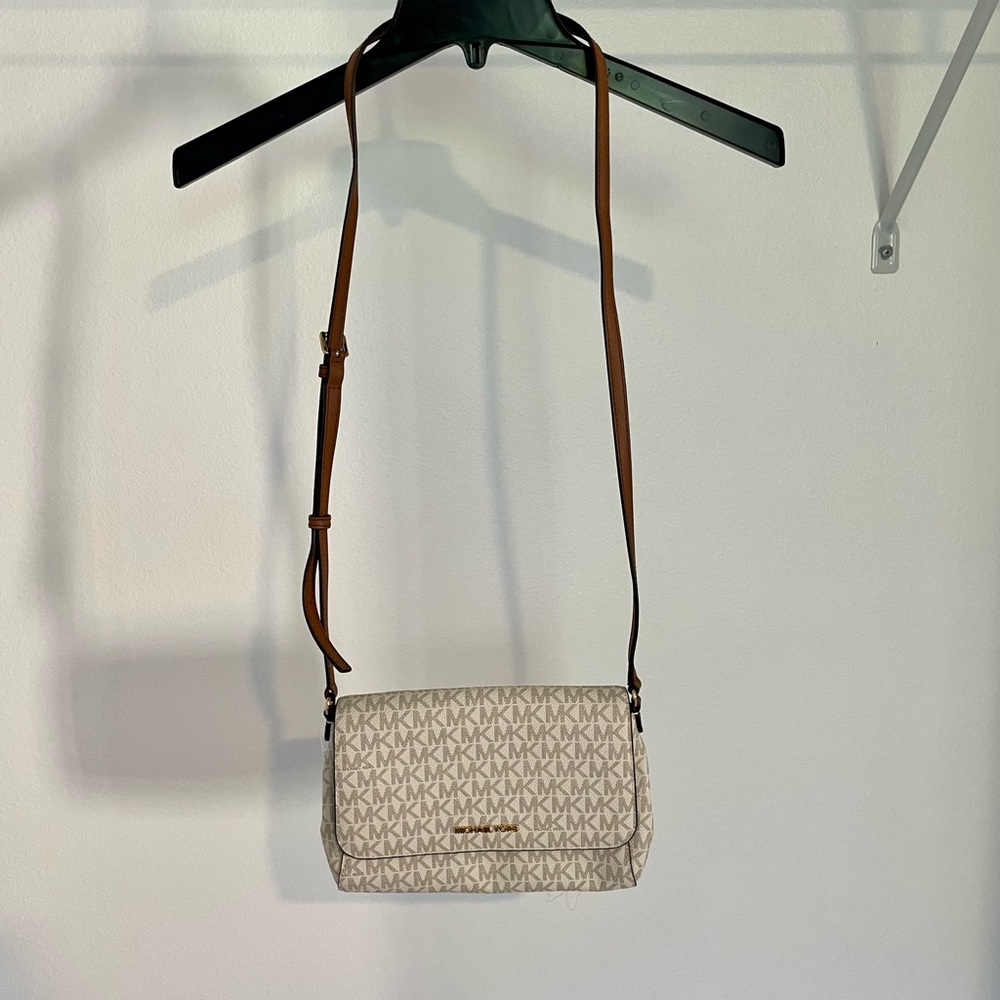 Michael Kors Monogram Tan Crossbody Bag.